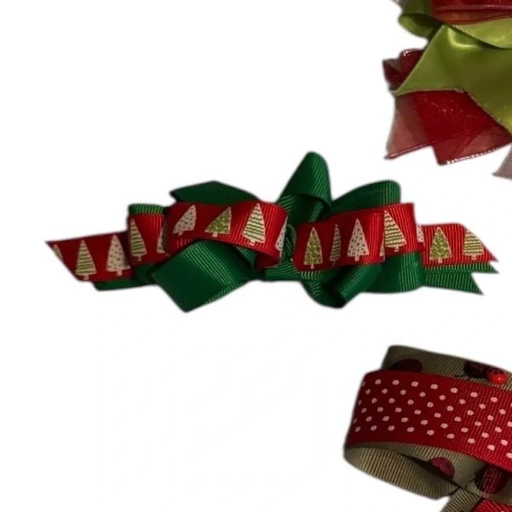 Girls Christmas Hair Bows Handmade‎ Holiday Snowman Santa Claus Red